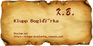 Klupp Boglárka névjegykártya